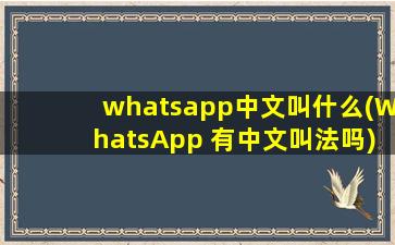 whatsapp中文叫什么(WhatsApp 有中文叫法吗)